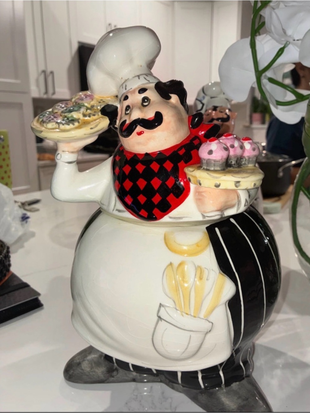 American Atelier Ceramic Chef Cookie Jar in White and Red